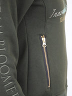 Eleanor in Olive & White Rhinestones & Diagonal Quarter Zip Top