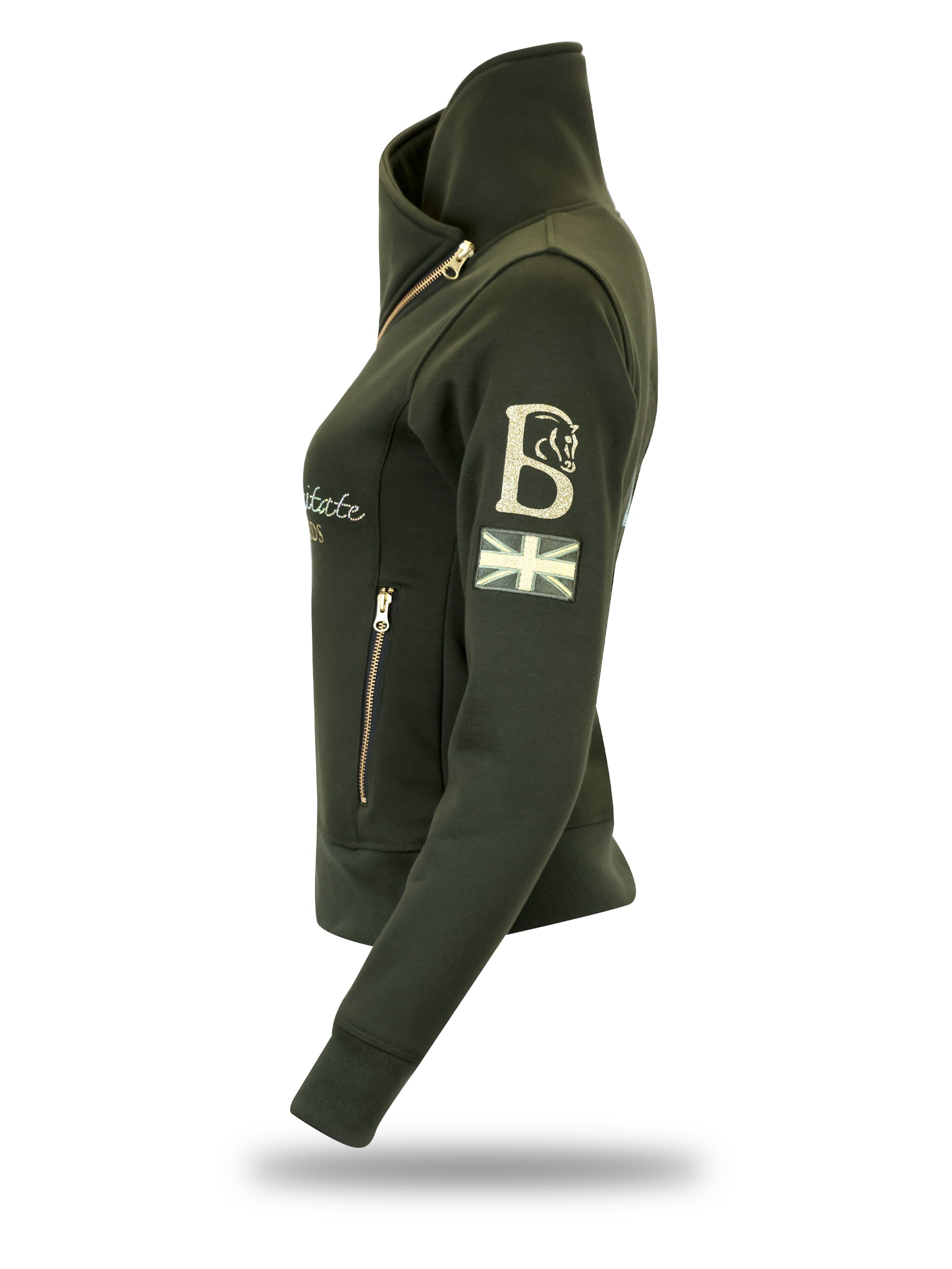 Kids Eleanor in Olive & Gold Diagonal Quarter Zip Top