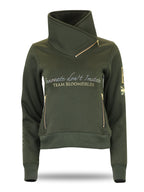 Eleanor in Olive & White Rhinestones & Diagonal Quarter Zip Top