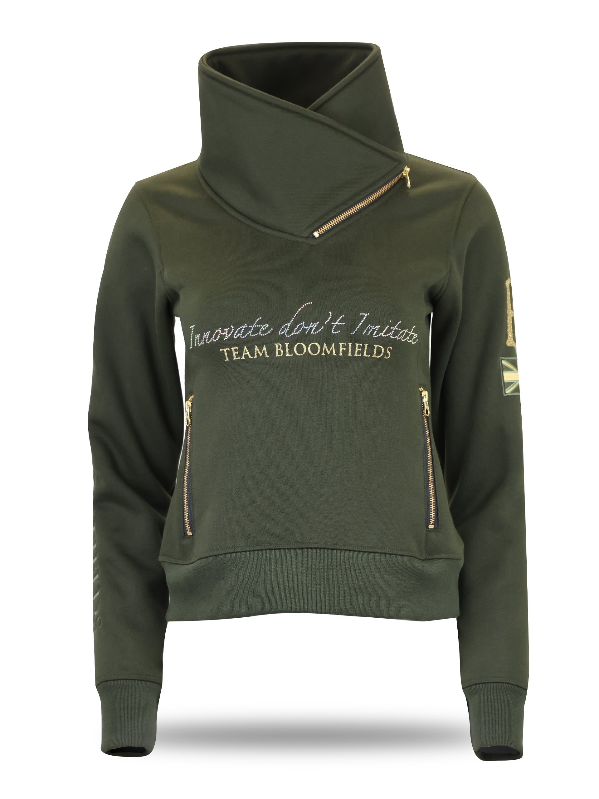 Kids Eleanor in Olive & Gold Diagonal Quarter Zip Top