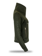 Eleanor in Olive & White Rhinestones & Diagonal Quarter Zip Top
