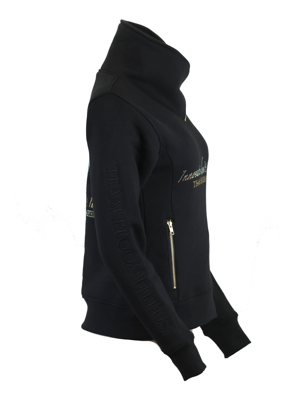 Eleanor in Black & White Rhinestones & Diagonal Quarter Zip Top