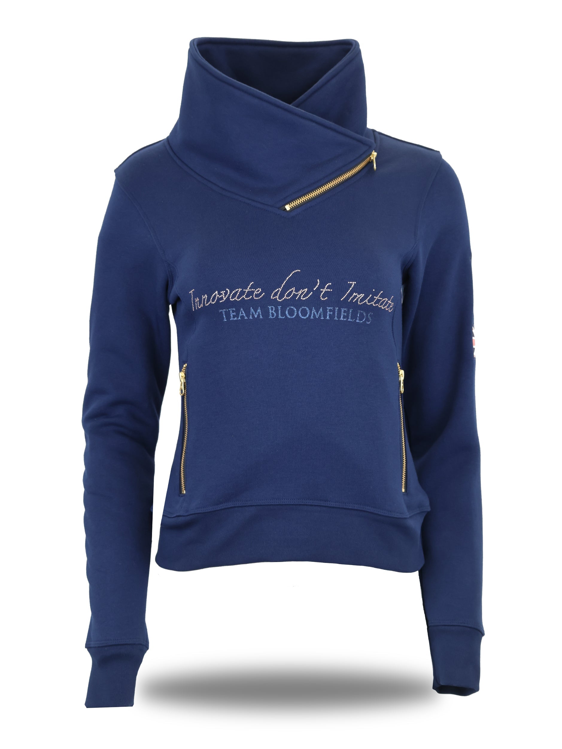 Eleanor in Navy with White Rhinestones & Diagonal Quarter Zip Top