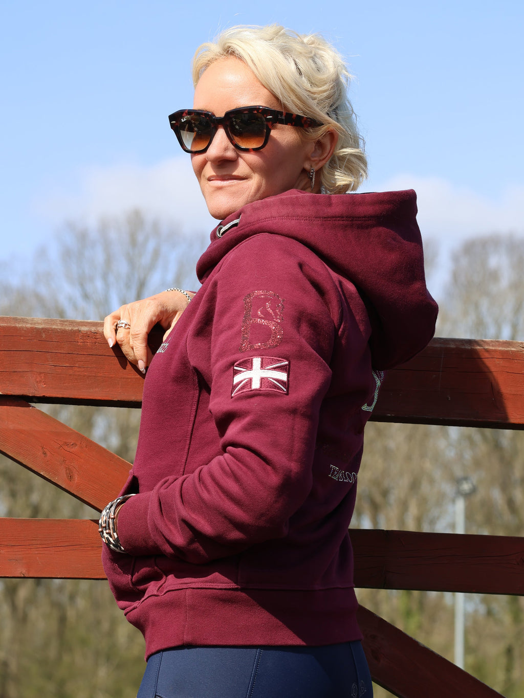 Amelia Burgundy & Rhinestones Cross Necked Hoodie