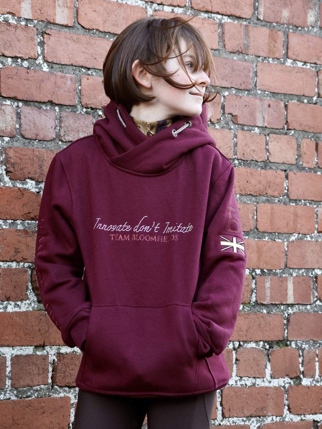 Kids Amelia Burgundy & Rhinestones Cross Necked Hoodie