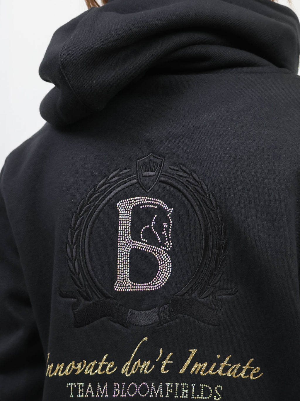 Kids Amelia Black With Rhinestones & Gold Cross Necked Hoodie