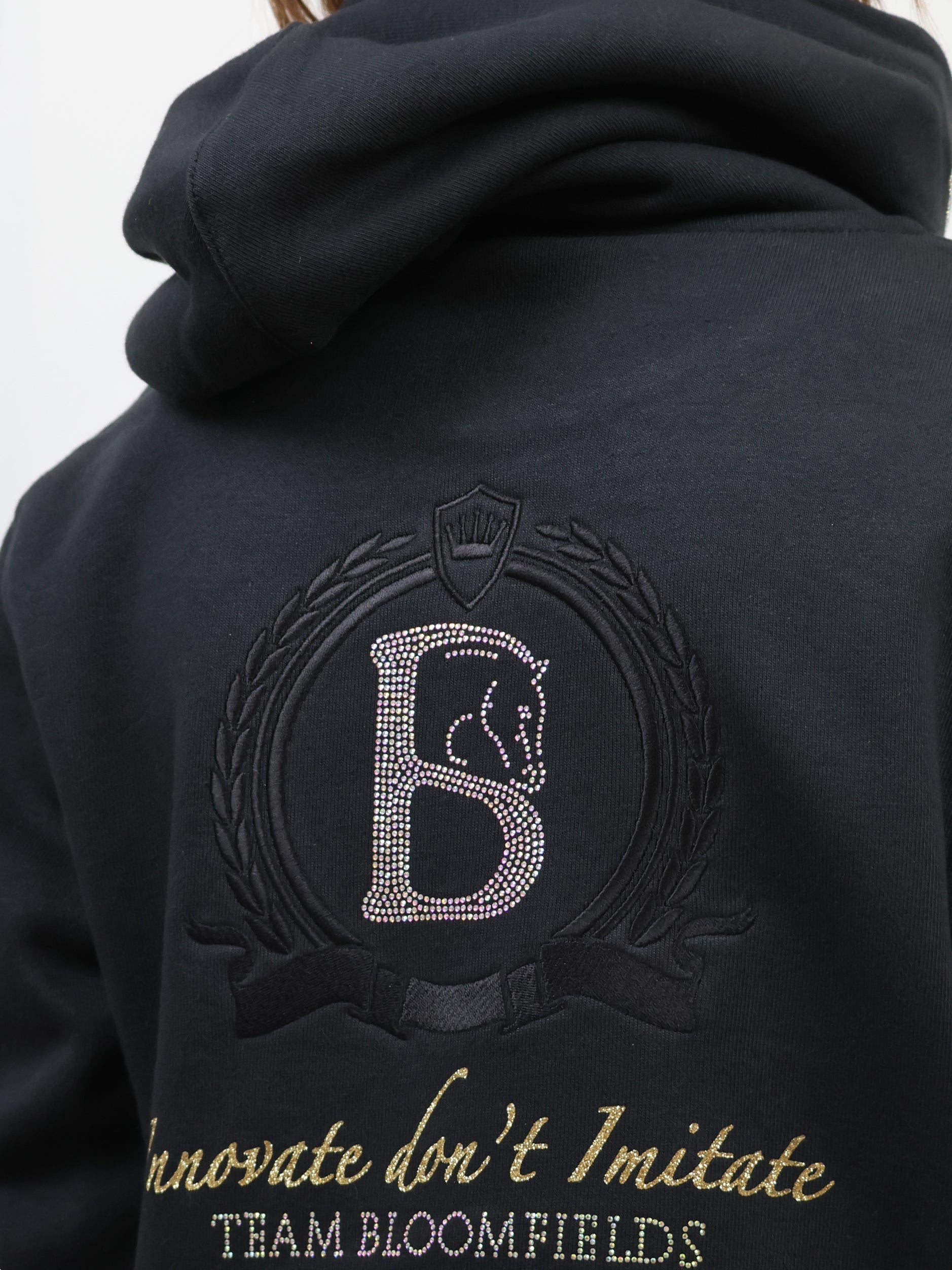 Kids Amelia Black With Rhinestones & Gold Cross Necked Hoodie
