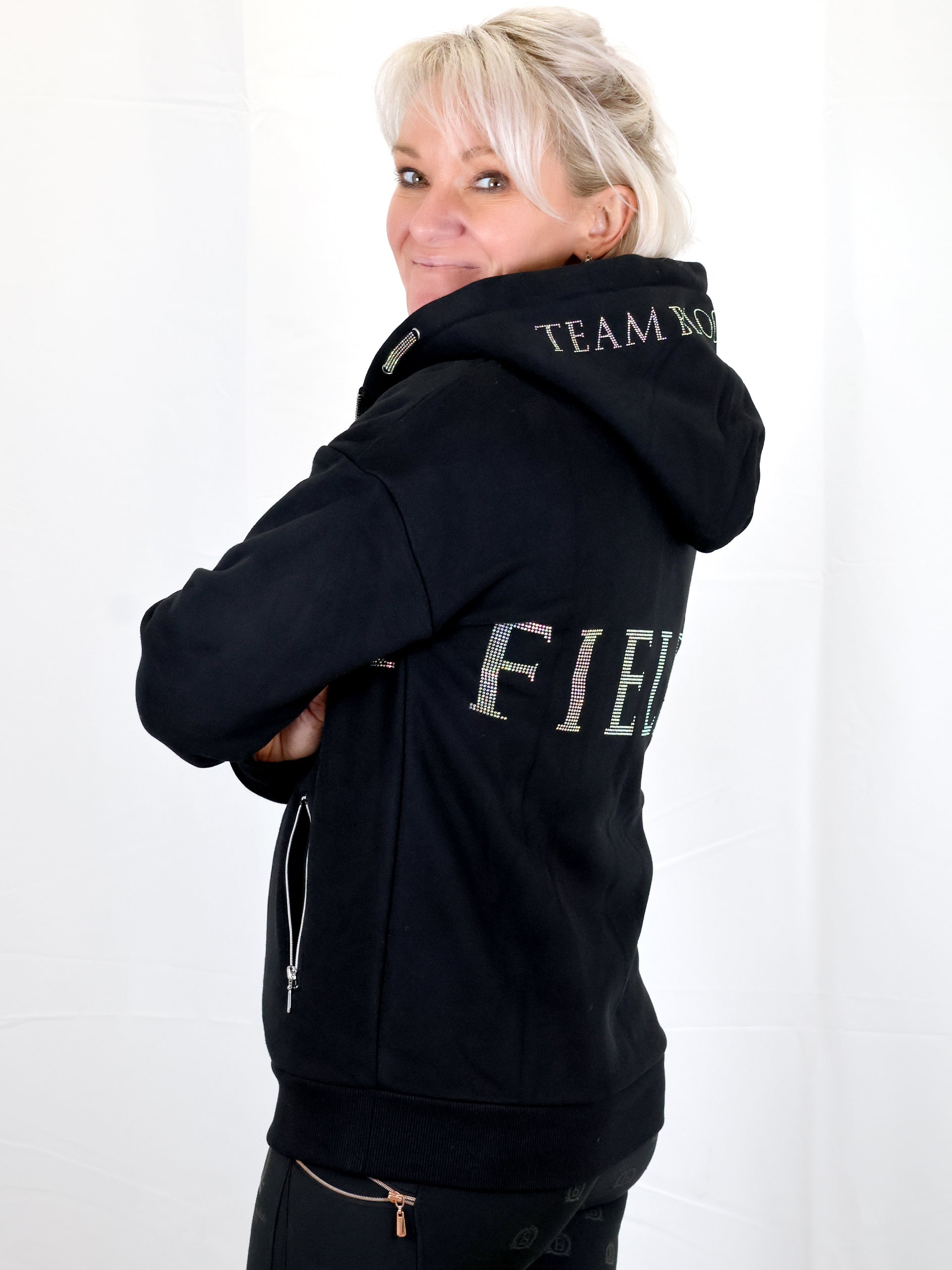 Luna - Rhinestone Logo Hoodie in Black & Silver