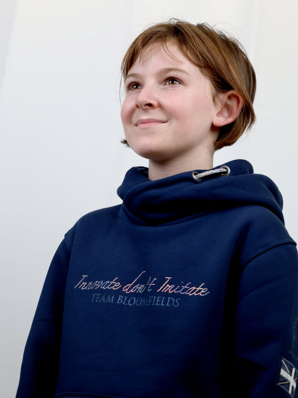 Kids Amelia Navy & Silver Rhinestones Cross Necked Hoodie