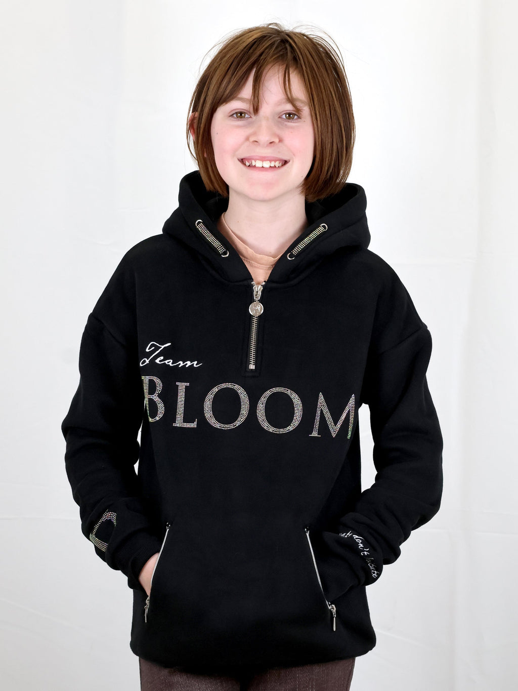 Kids Luna - Rhinestone Logo Hoodie in Black & Silver