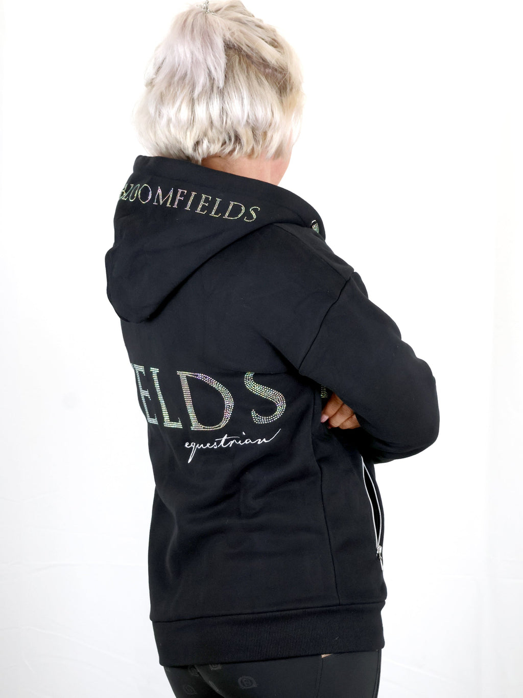 Luna - Rhinestone Logo Hoodie in Black & Silver