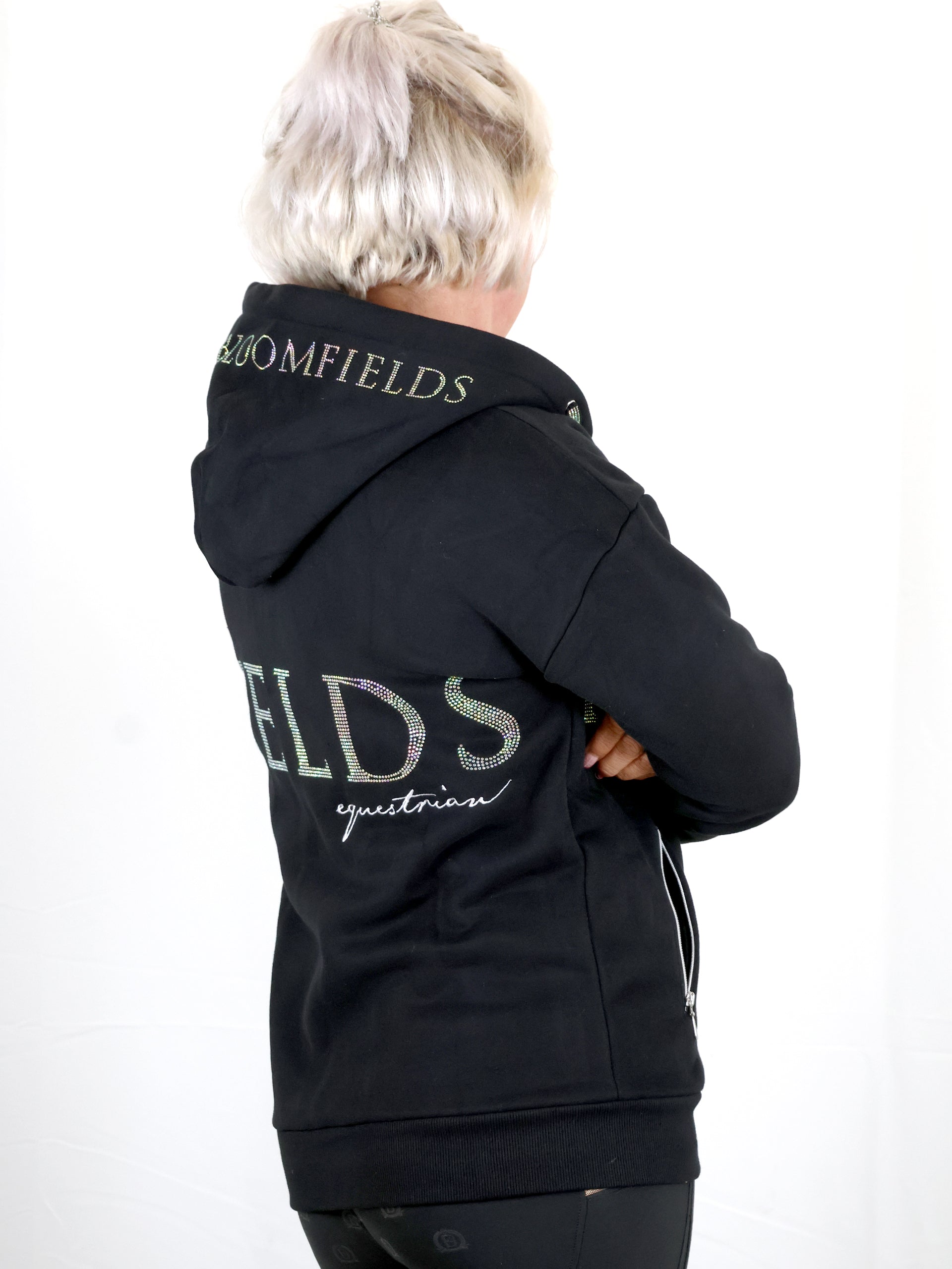 Luna - Rhinestone Logo Hoodie in Black & Silver