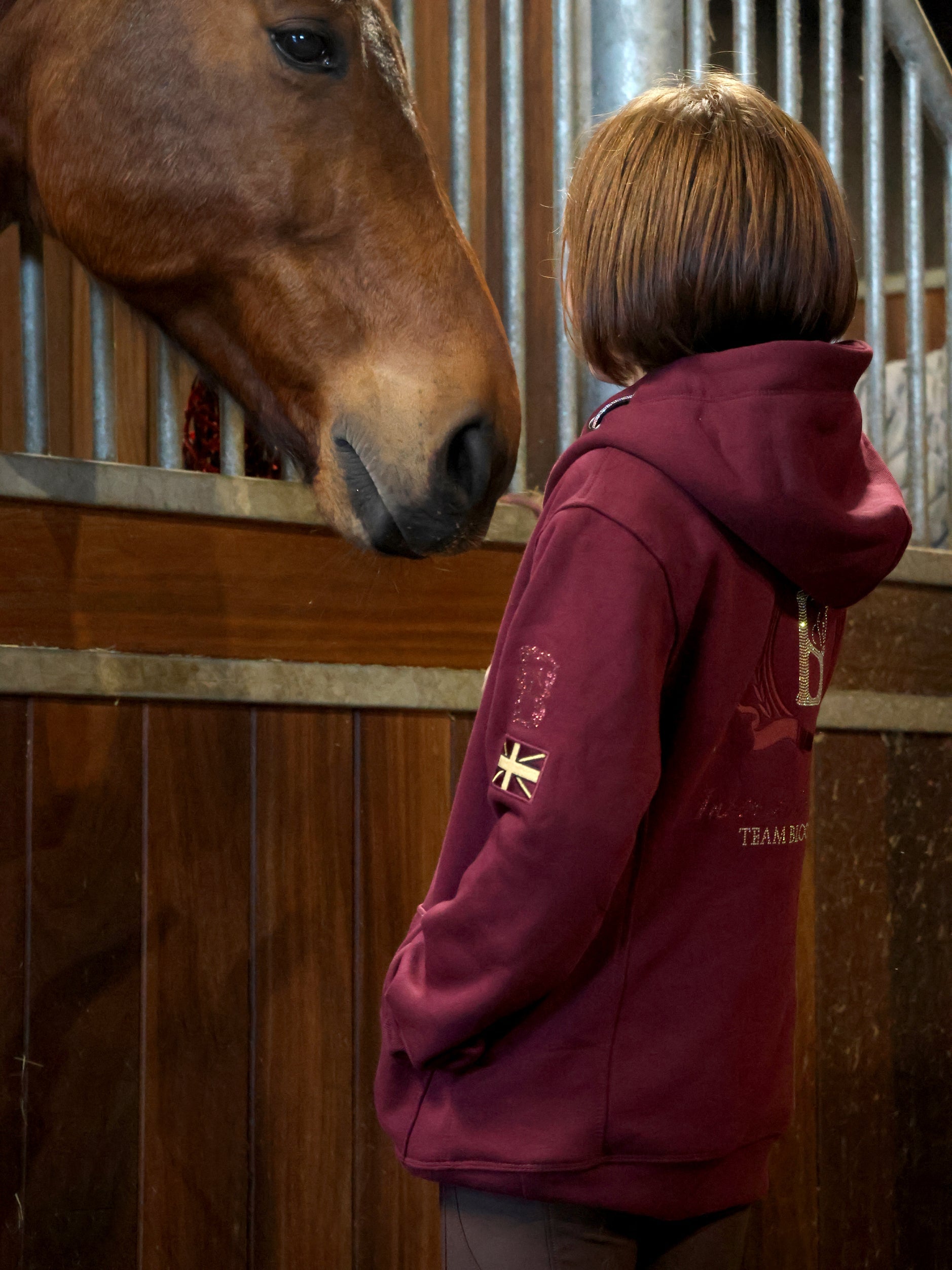 Kids Amelia Burgundy & Rhinestones Cross Necked Hoodie