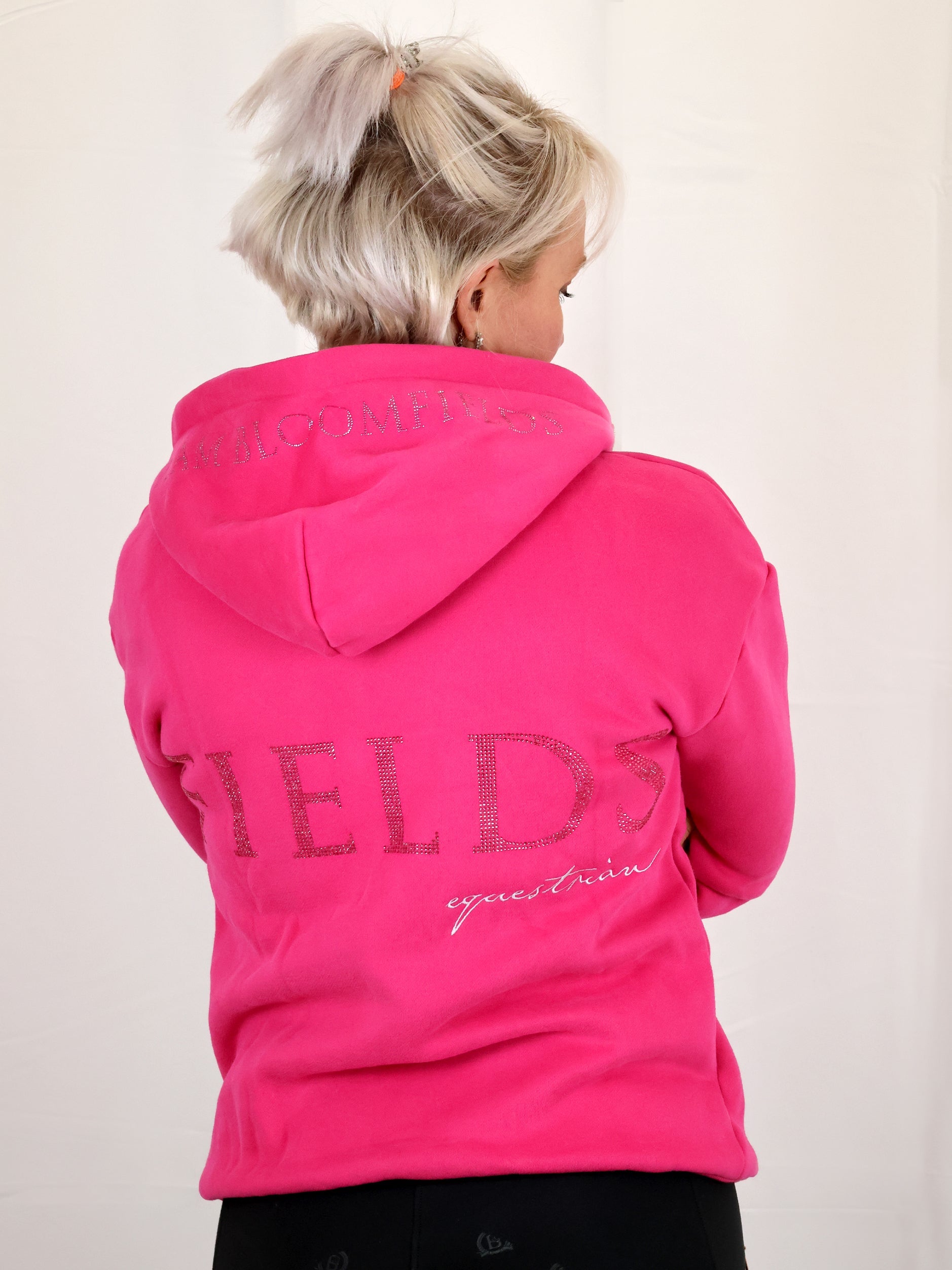 Luna - Rhinestone Logo Hoodie in Hot Pink