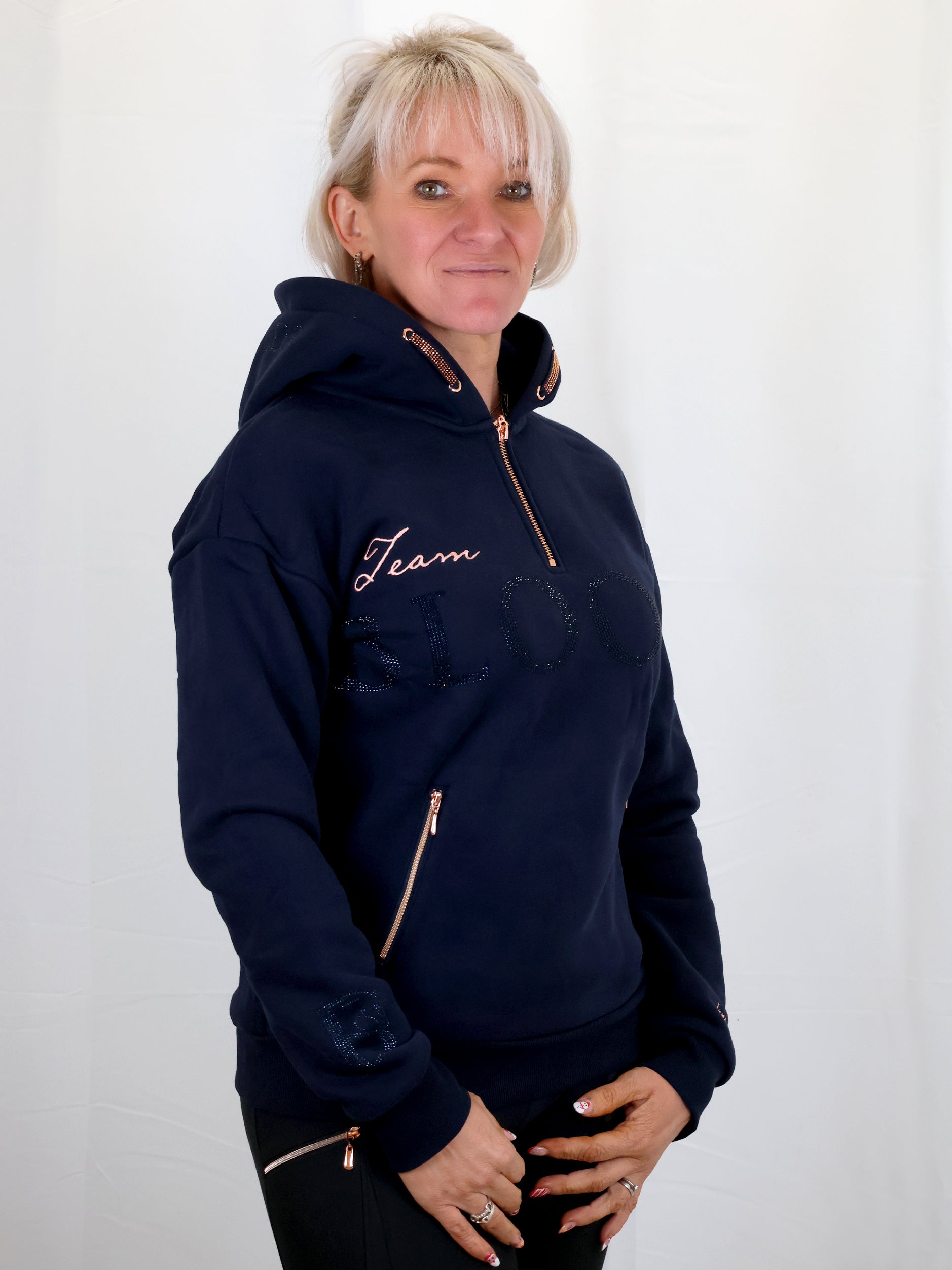 Luna - Rhinestone Logo Hoodie in Navy