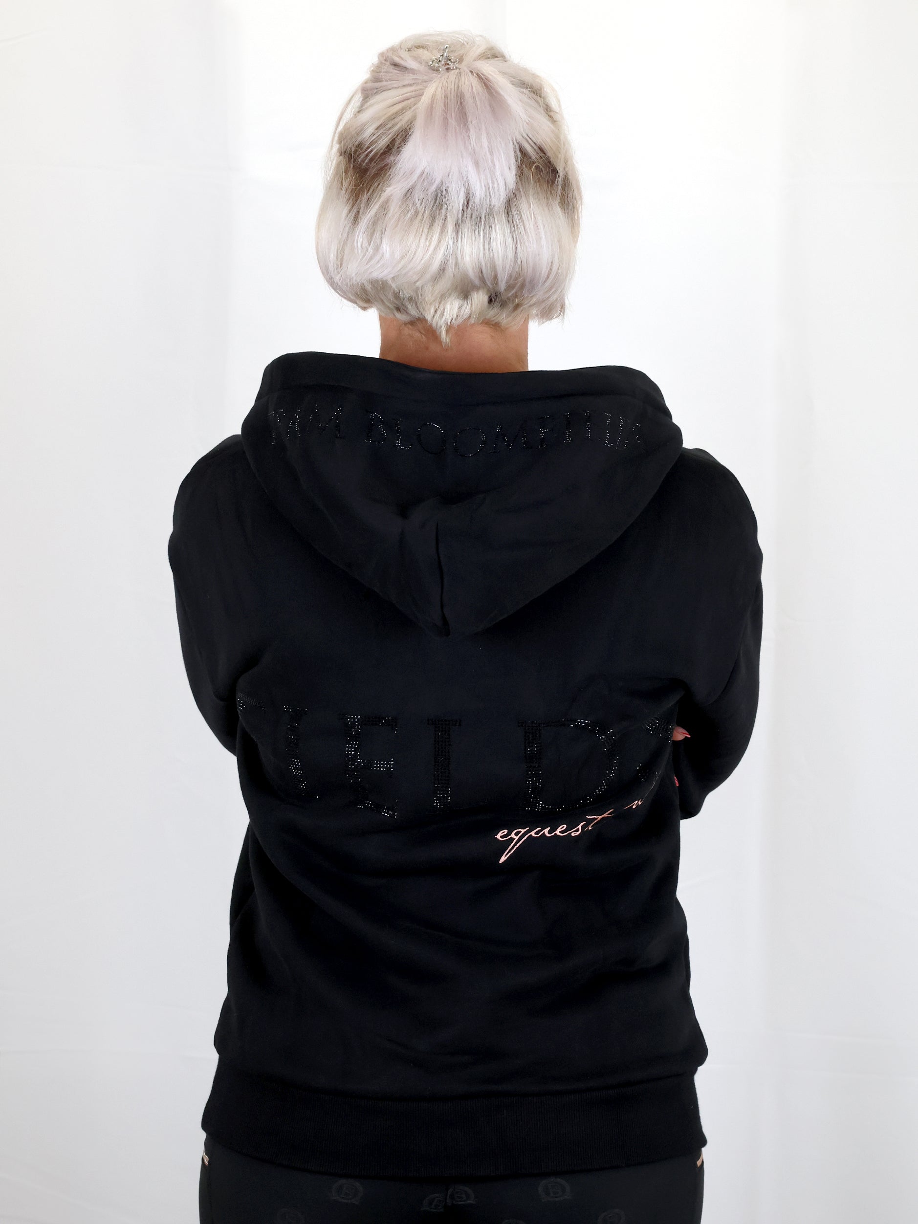 Luna - Rhinestone Logo Hoodie in Black & Rose Gold
