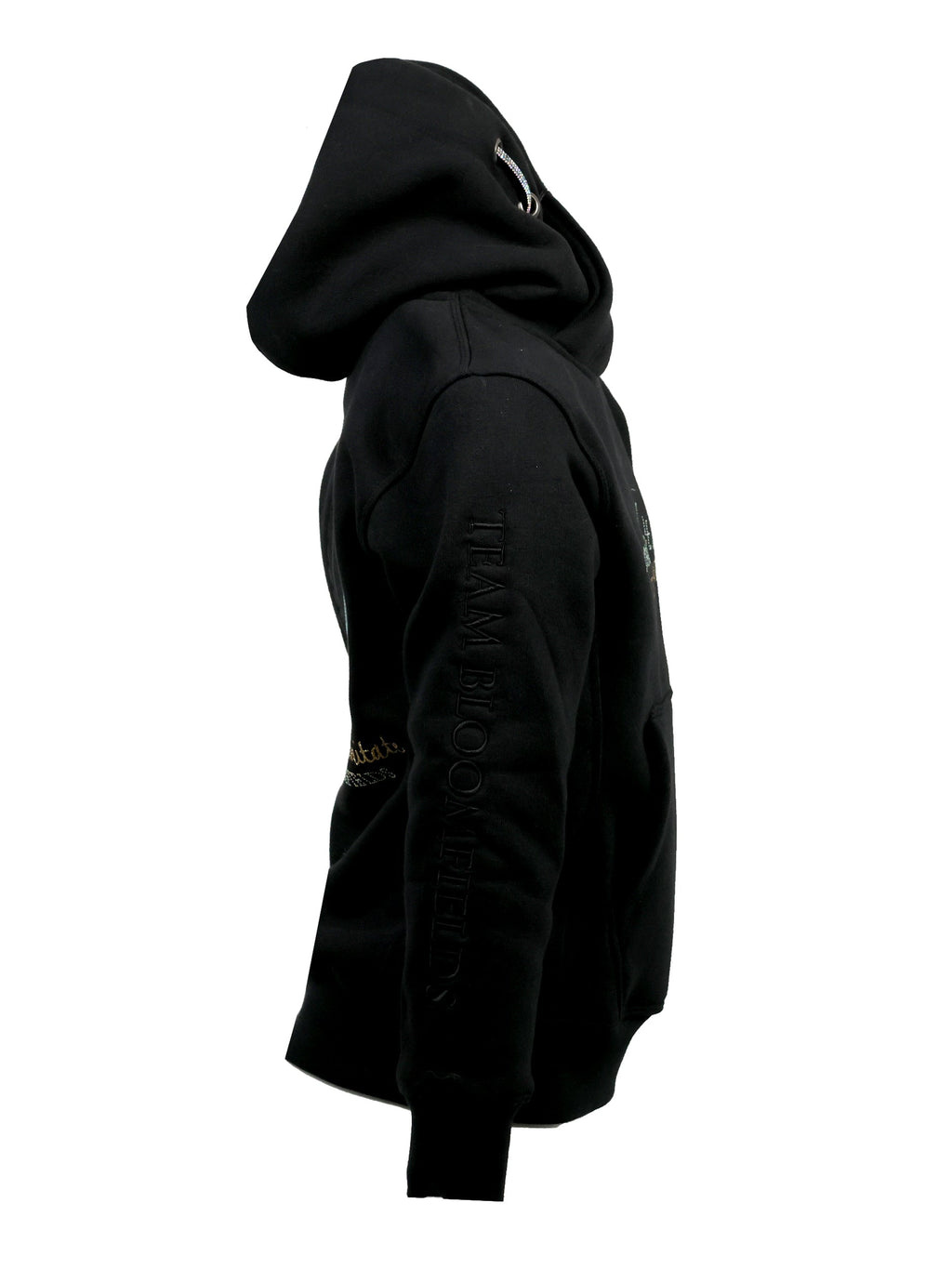 Kids Amelia Black With Rhinestones & Gold Cross Necked Hoodie