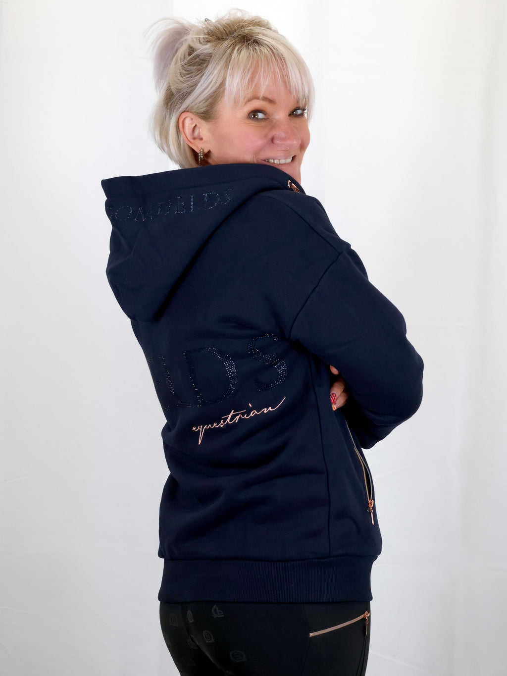Luna - Rhinestone Logo Hoodie in Navy