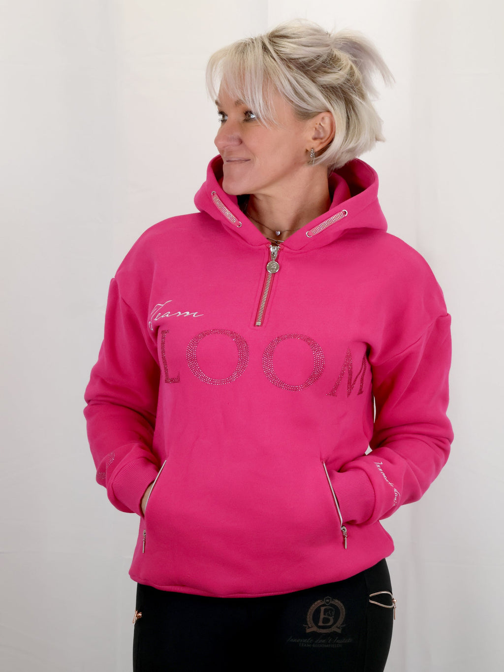 Luna - Rhinestone Logo Hoodie in Hot Pink