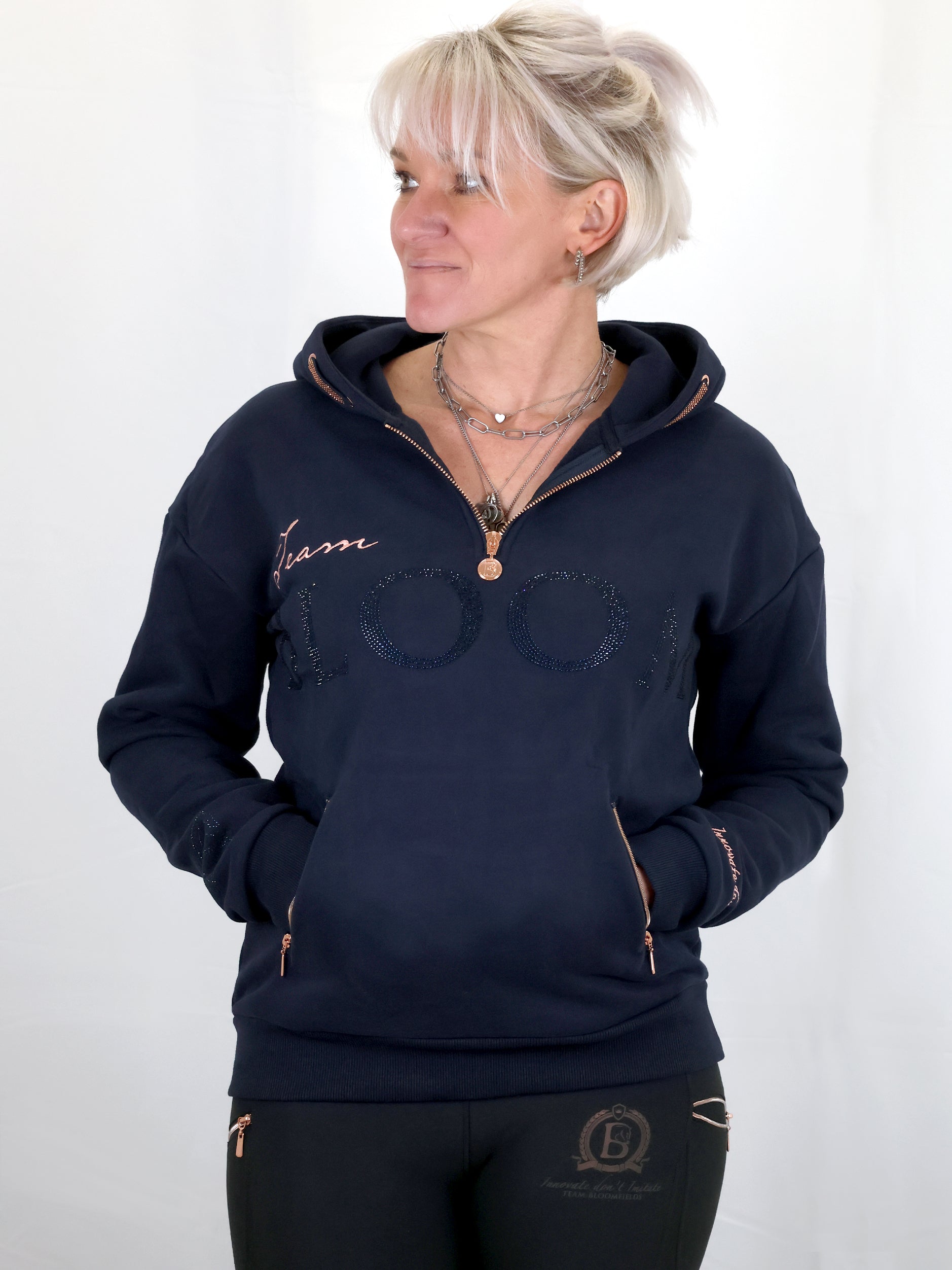 Luna - Rhinestone Logo Hoodie in Navy