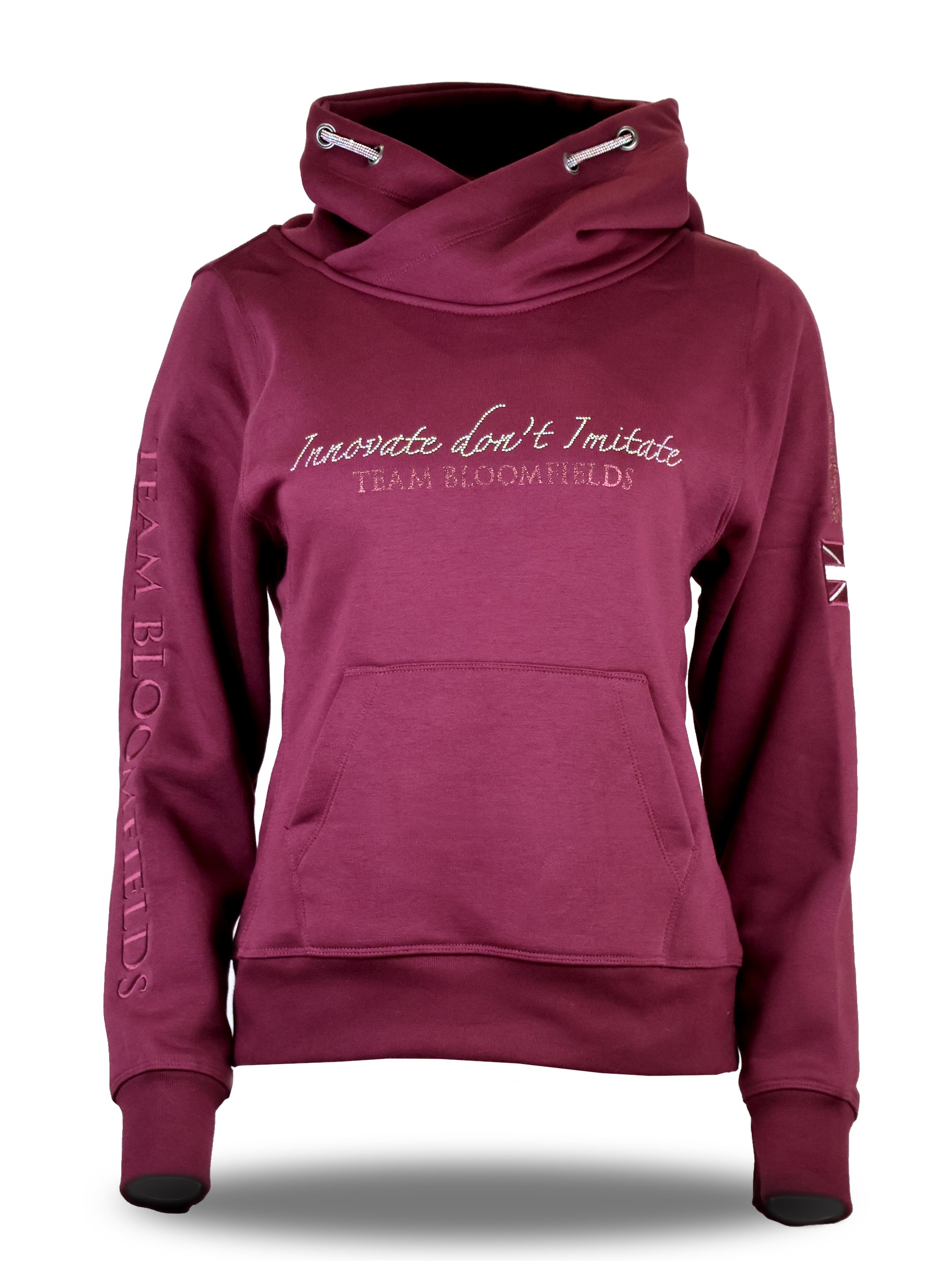 Amelia Burgundy & Rhinestones Cross Necked Hoodie