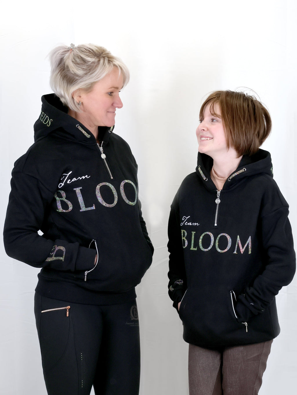 Luna - Rhinestone Logo Hoodie in Black & Silver