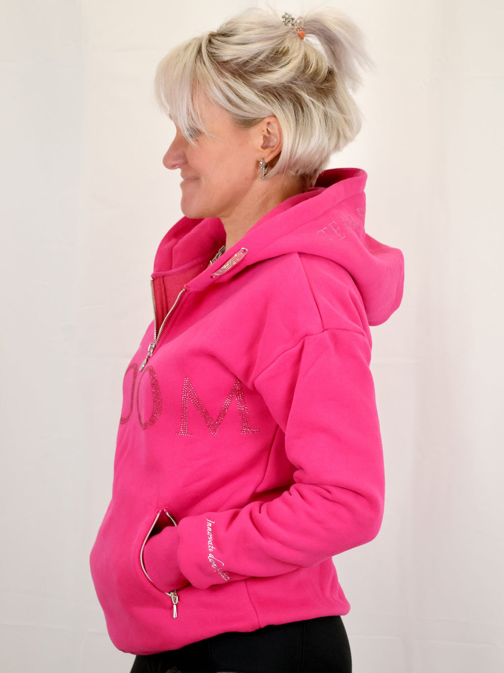 Luna - Rhinestone Logo Hoodie in Hot Pink