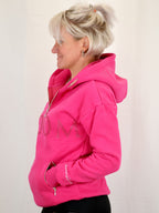 Luna - Rhinestone Logo Hoodie in Hot Pink