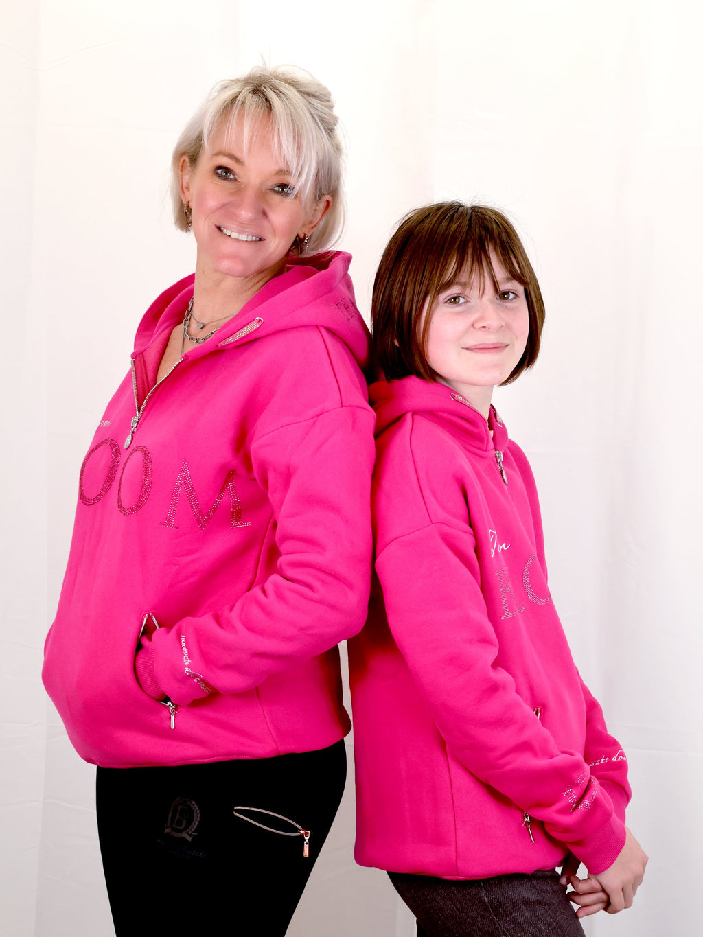 Kids Luna - Rhinestone Logo Hoodie in Hot Pink