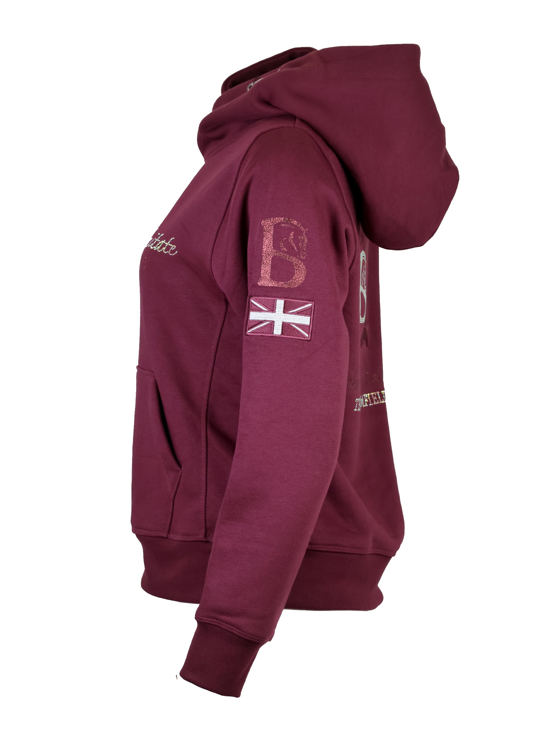 Amelia Burgundy & Rhinestones Cross Necked Hoodie