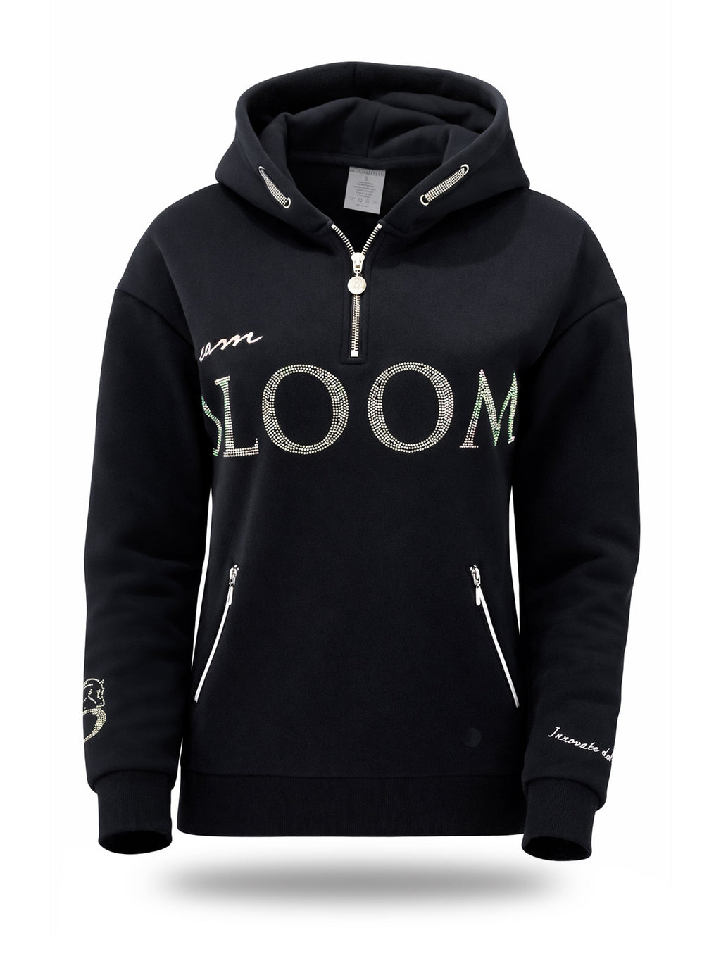 Luna - Rhinestone Logo Hoodie in Black & Silver
