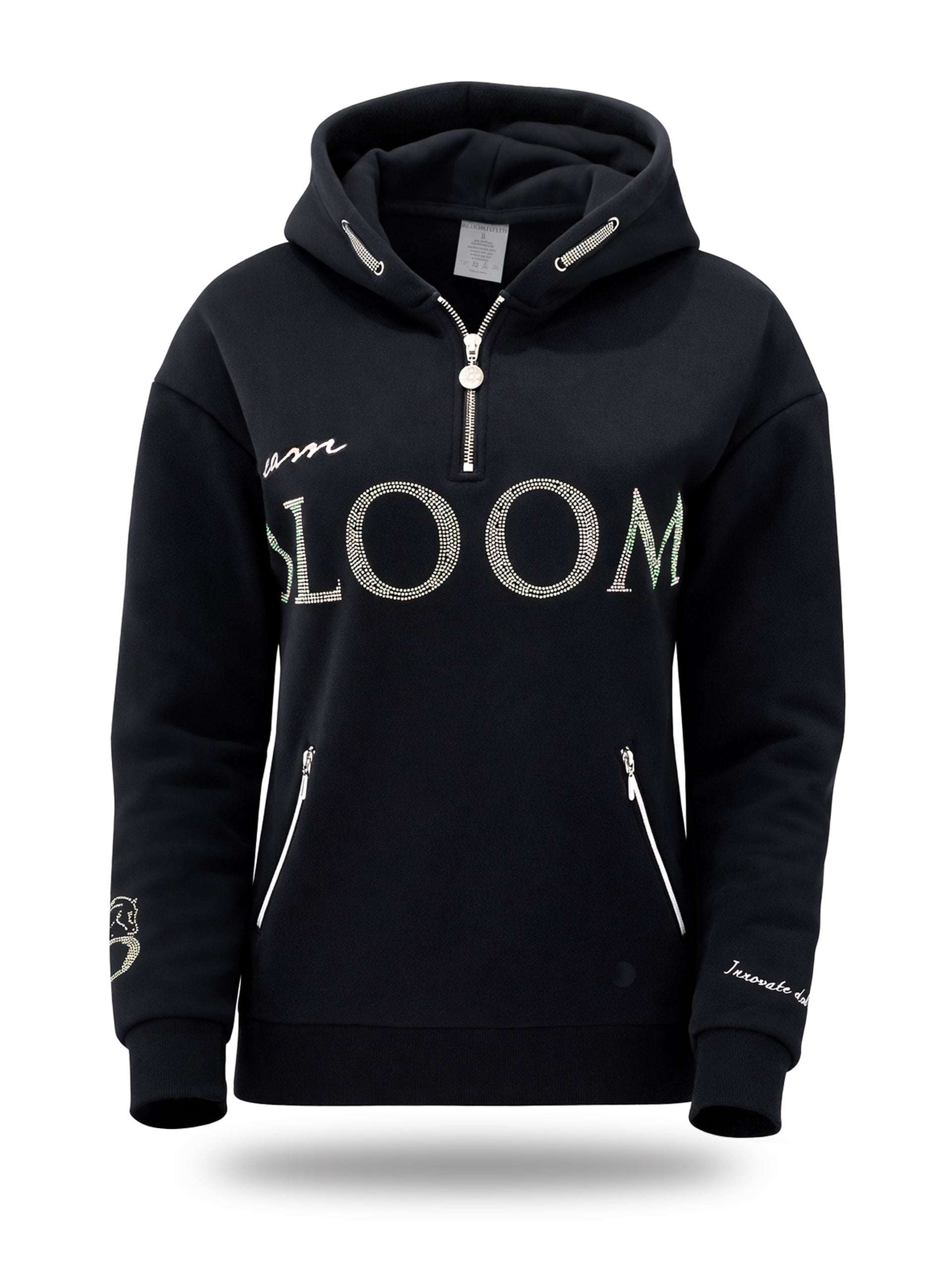 Luna - Rhinestone Logo Hoodie in Black & Silver