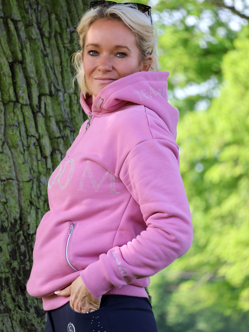 Luna - Rhinestone Logo Hoodie in Dusty Rose