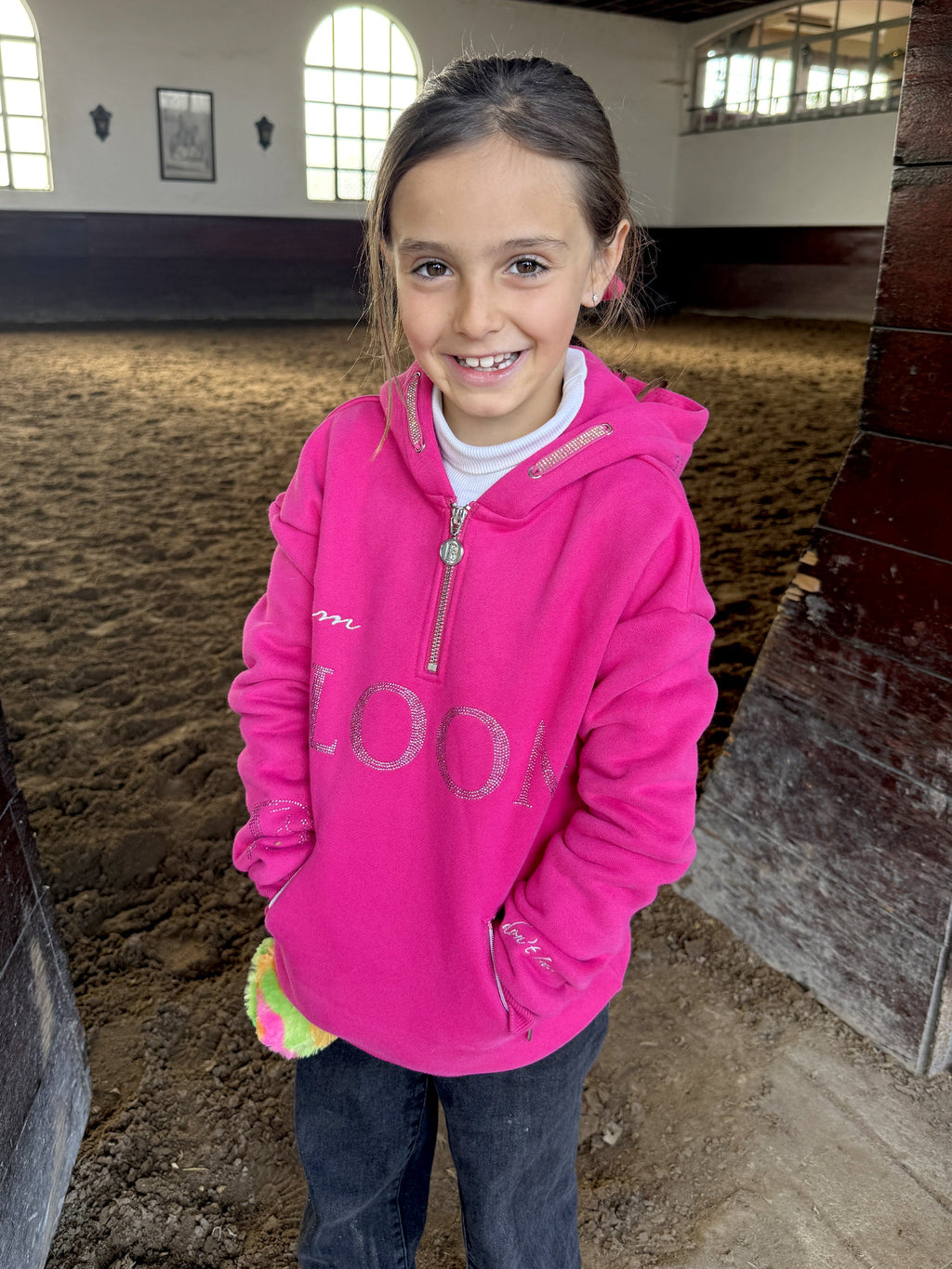 Kids Luna - Rhinestone Logo Hoodie in Hot Pink