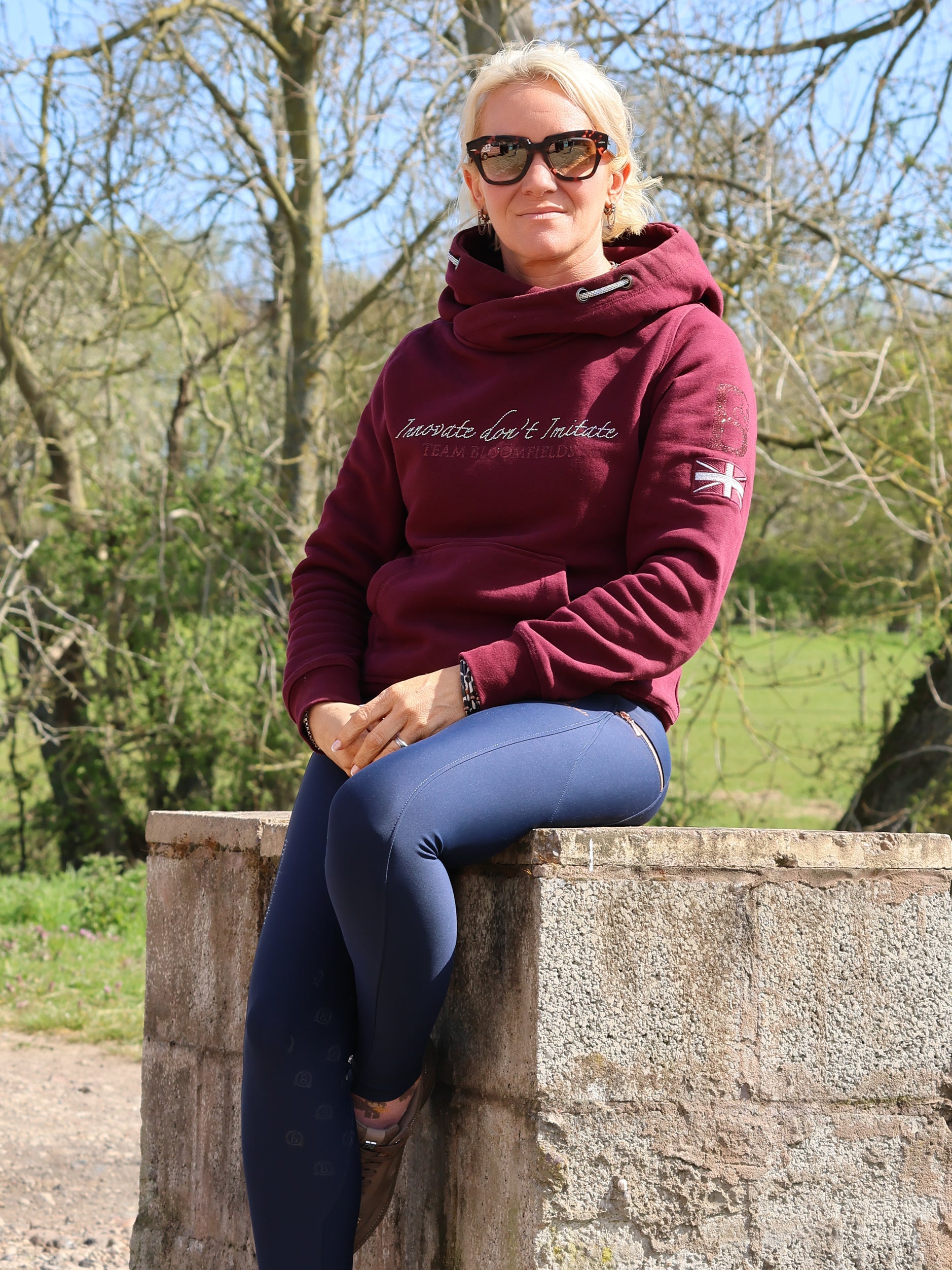 Amelia Burgundy & Rhinestones Cross Necked Hoodie