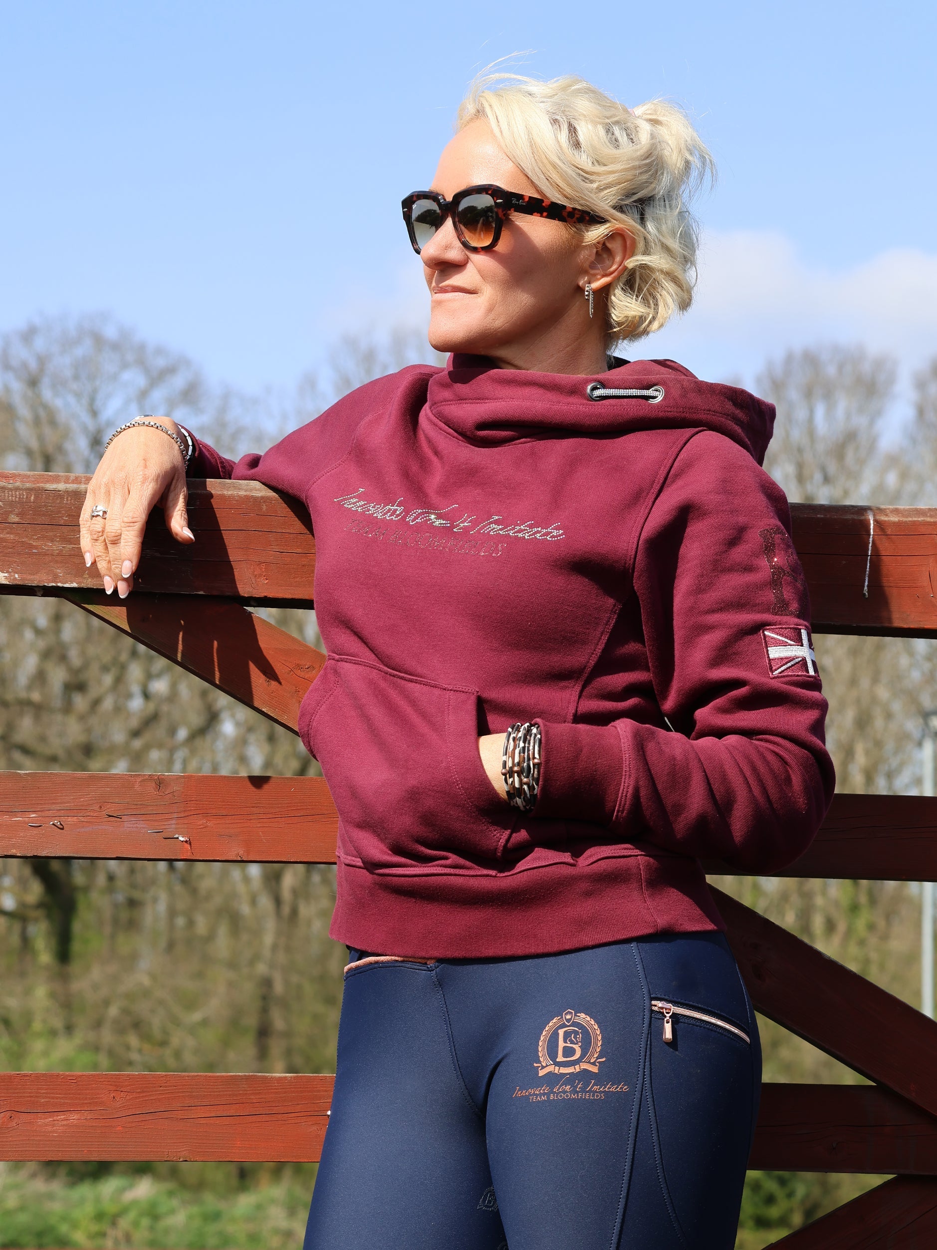 Amelia Burgundy & Rhinestones Cross Necked Hoodie