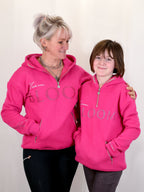 Kids Luna - Rhinestone Logo Hoodie in Hot Pink