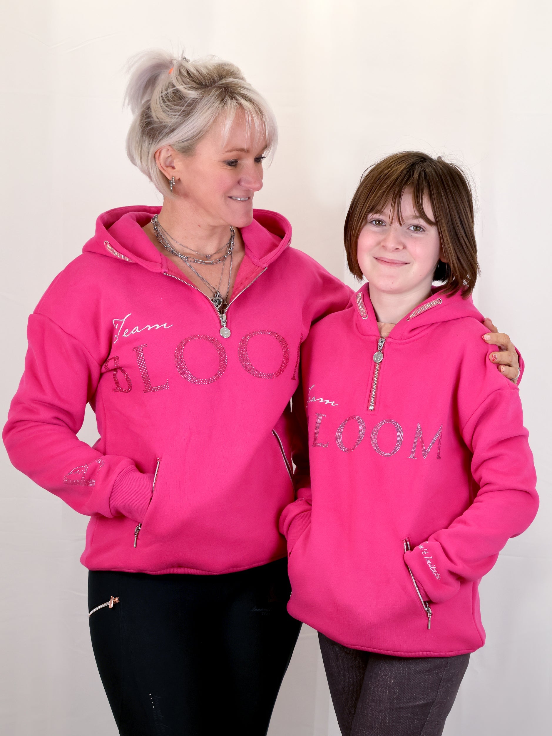Kids Luna - Rhinestone Logo Hoodie in Hot Pink