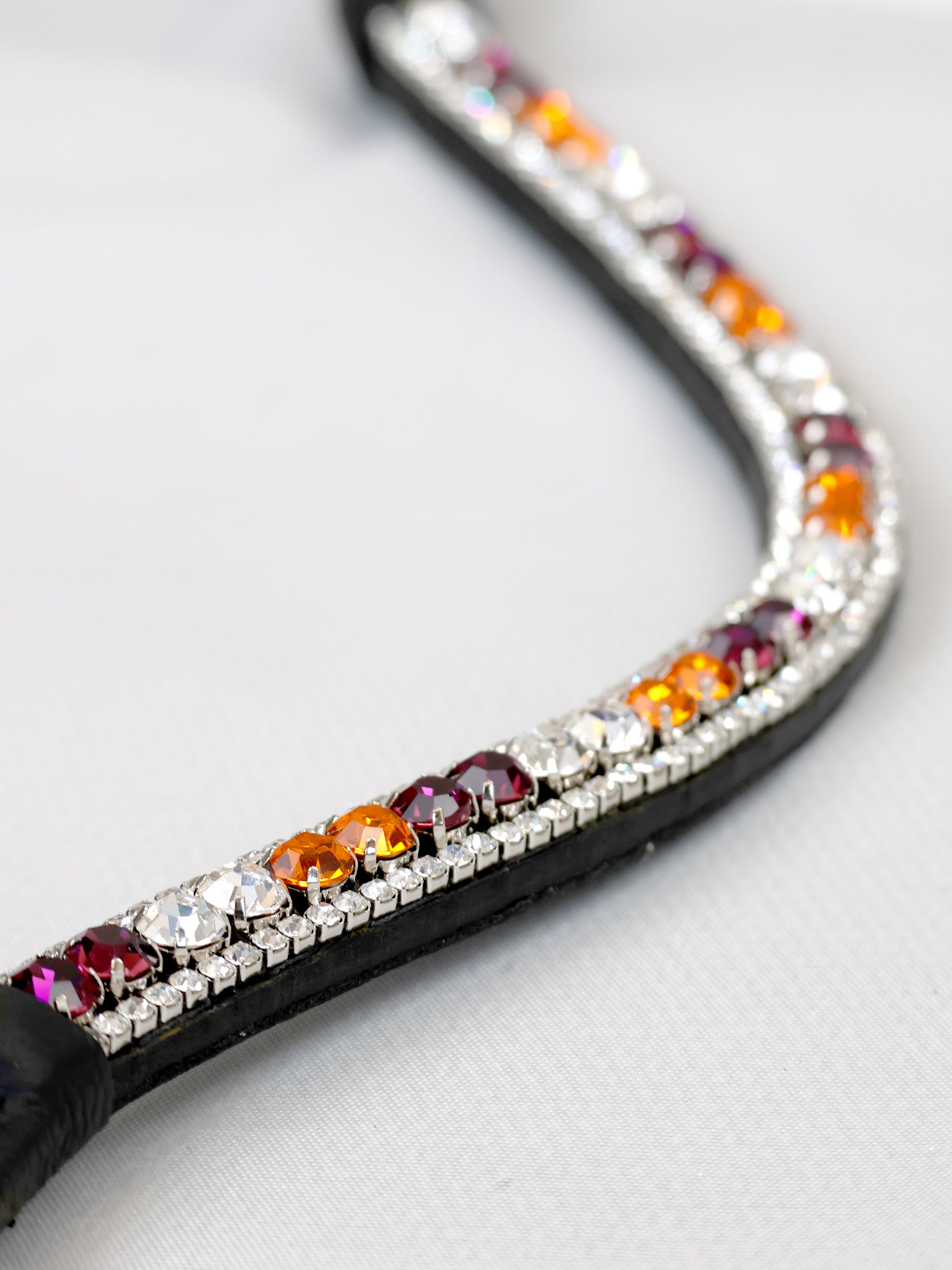 Browband- Multi Bronze, Pink & Silver Crystal V Shape in Black Leather