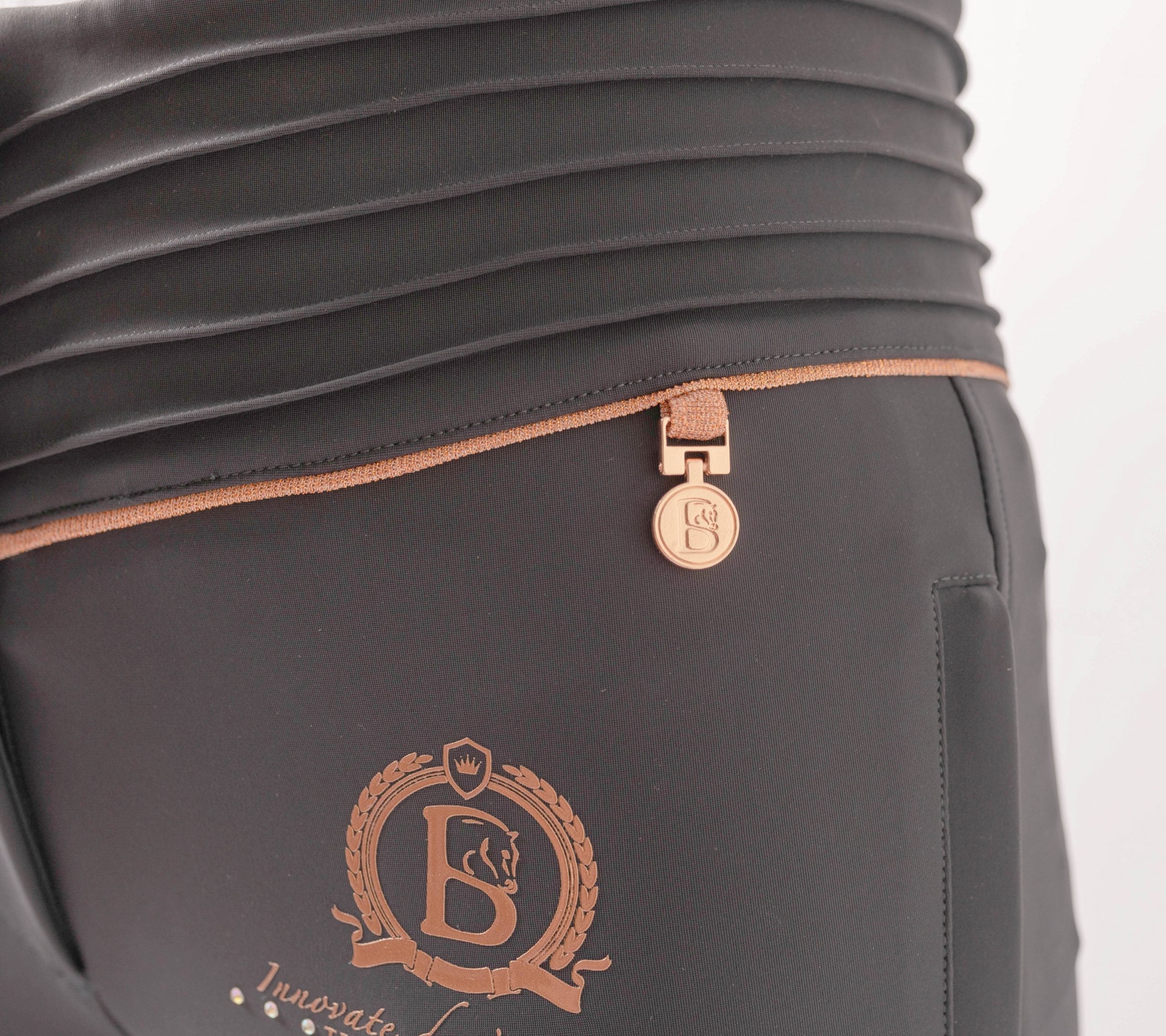 Isla Navy Ultra High Pleated Breeches With Rose Gold &  Diamanté Detailing