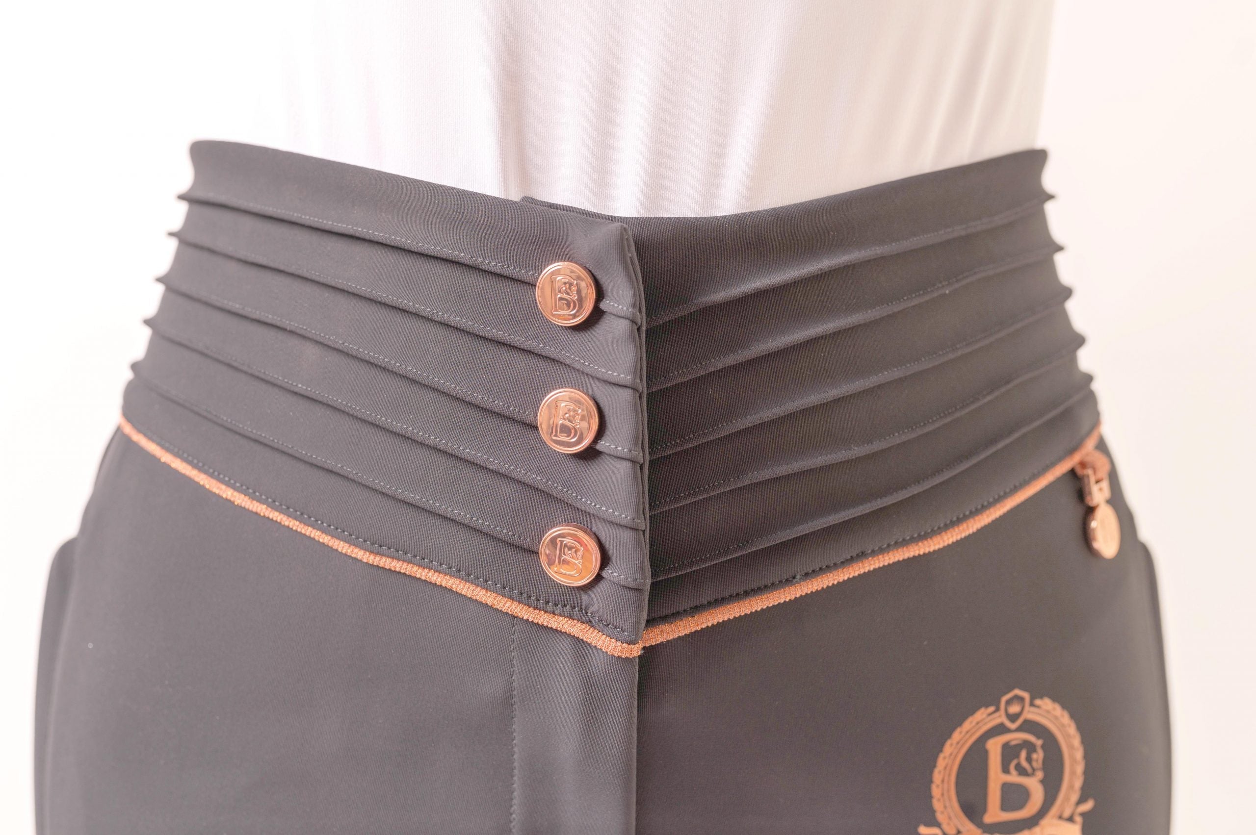 Isla Navy Ultra High Pleated Breeches With Rose Gold &  Diamanté Detailing