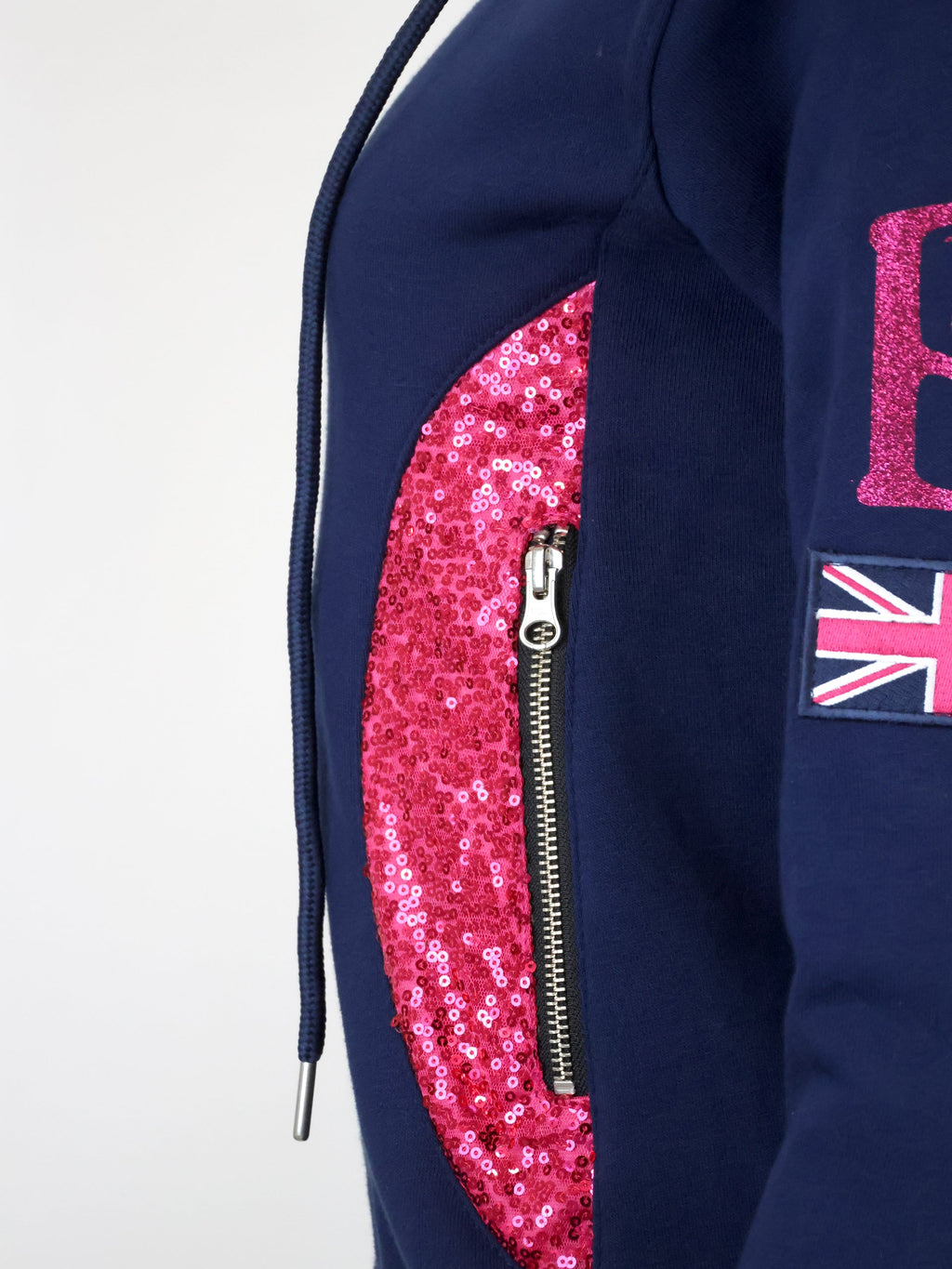 Kids Ava Navy & Hot Pink Fitted Zip Hoodie