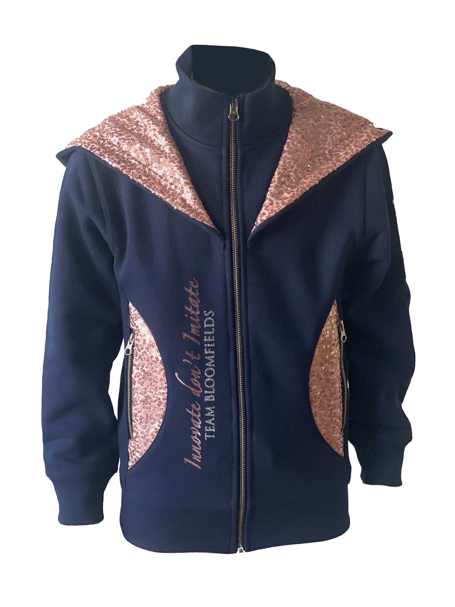 Kids Arabella Navy & Rose Gold Double Collar Fitted Zip Hoodie