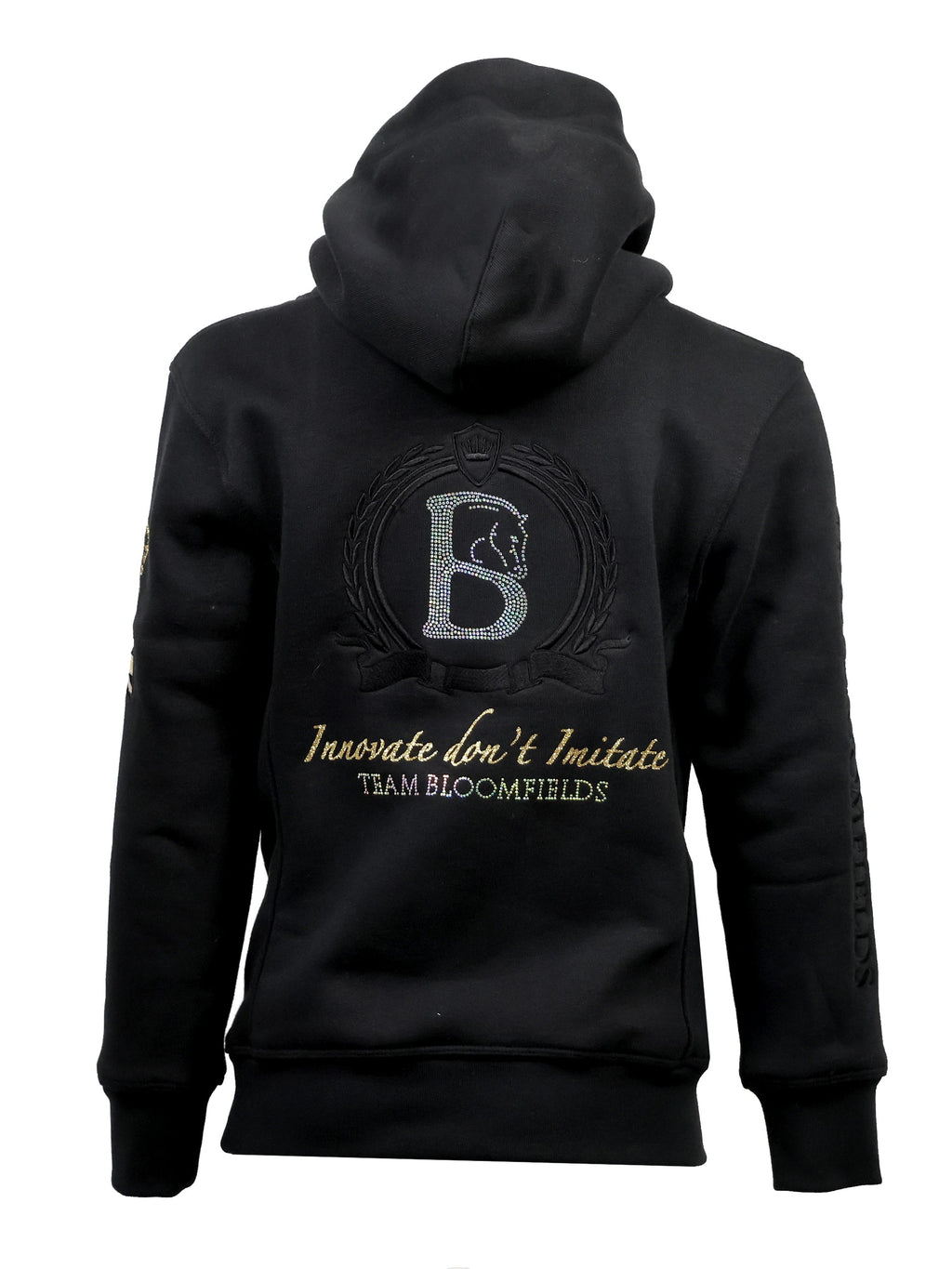 Kids Amelia Black With Rhinestones & Gold Cross Necked Hoodie