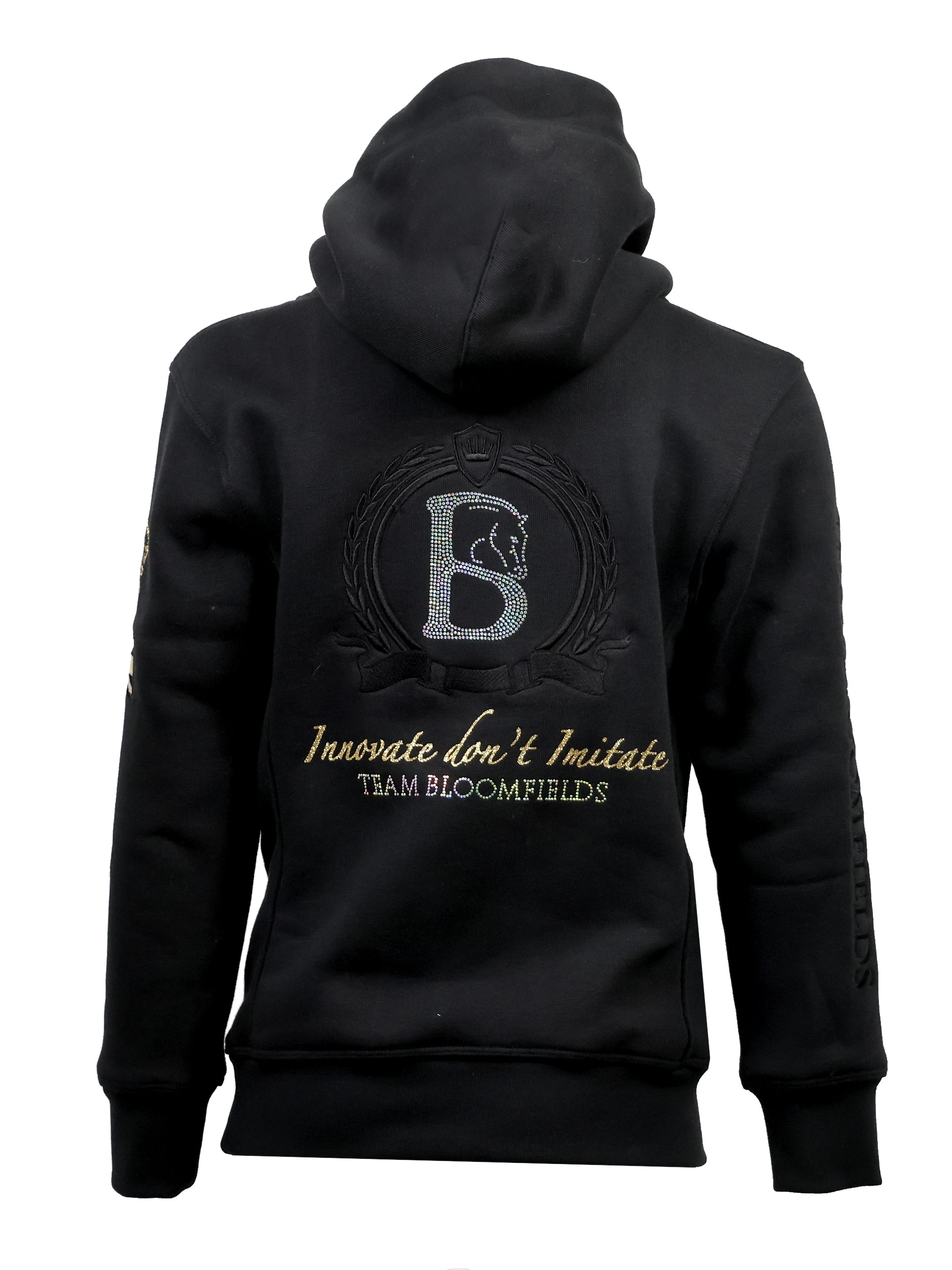 Kids Amelia Black With Rhinestones & Gold Cross Necked Hoodie