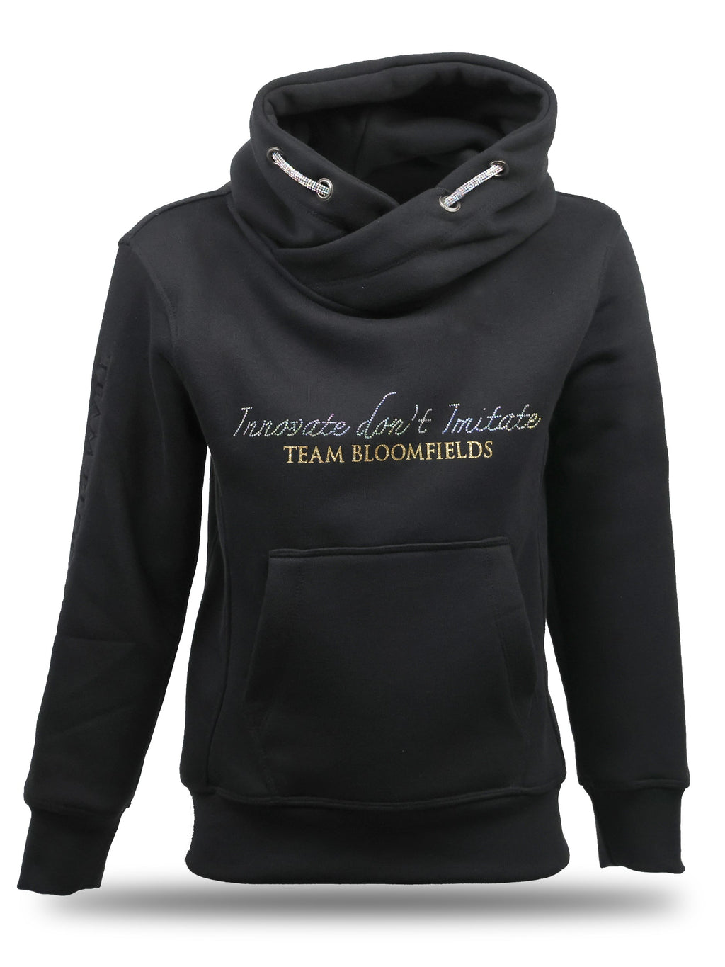 Kids Amelia Black With Rhinestones & Gold Cross Necked Hoodie