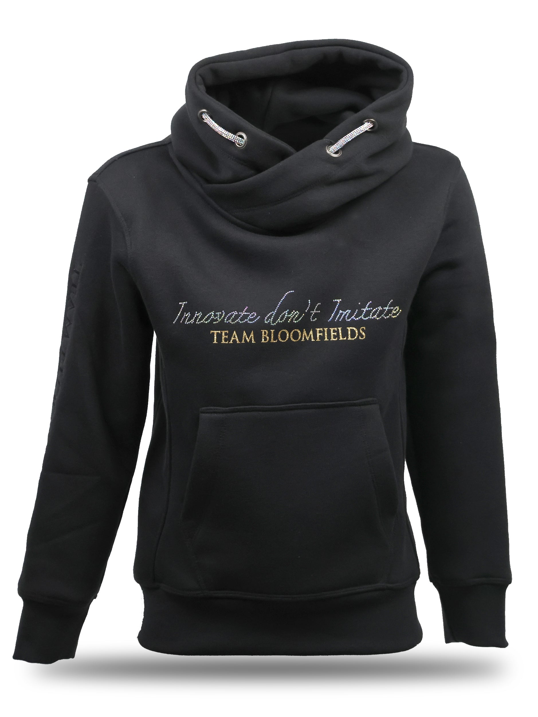 Kids Amelia Black With Rhinestones & Gold Cross Necked Hoodie