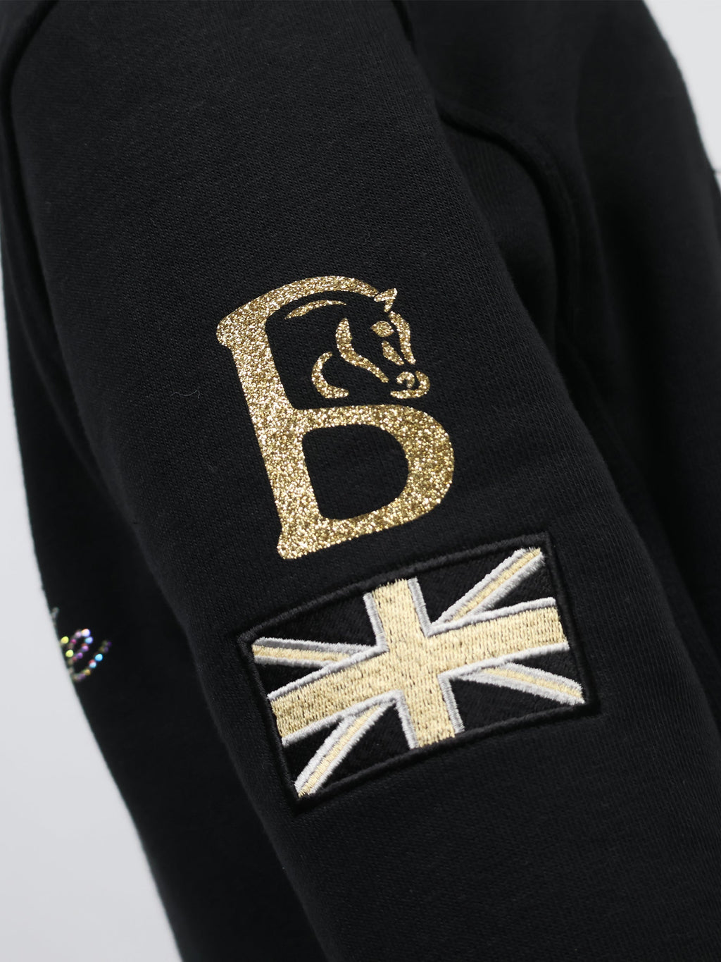 Kids Amelia Black With Rhinestones & Gold Cross Necked Hoodie