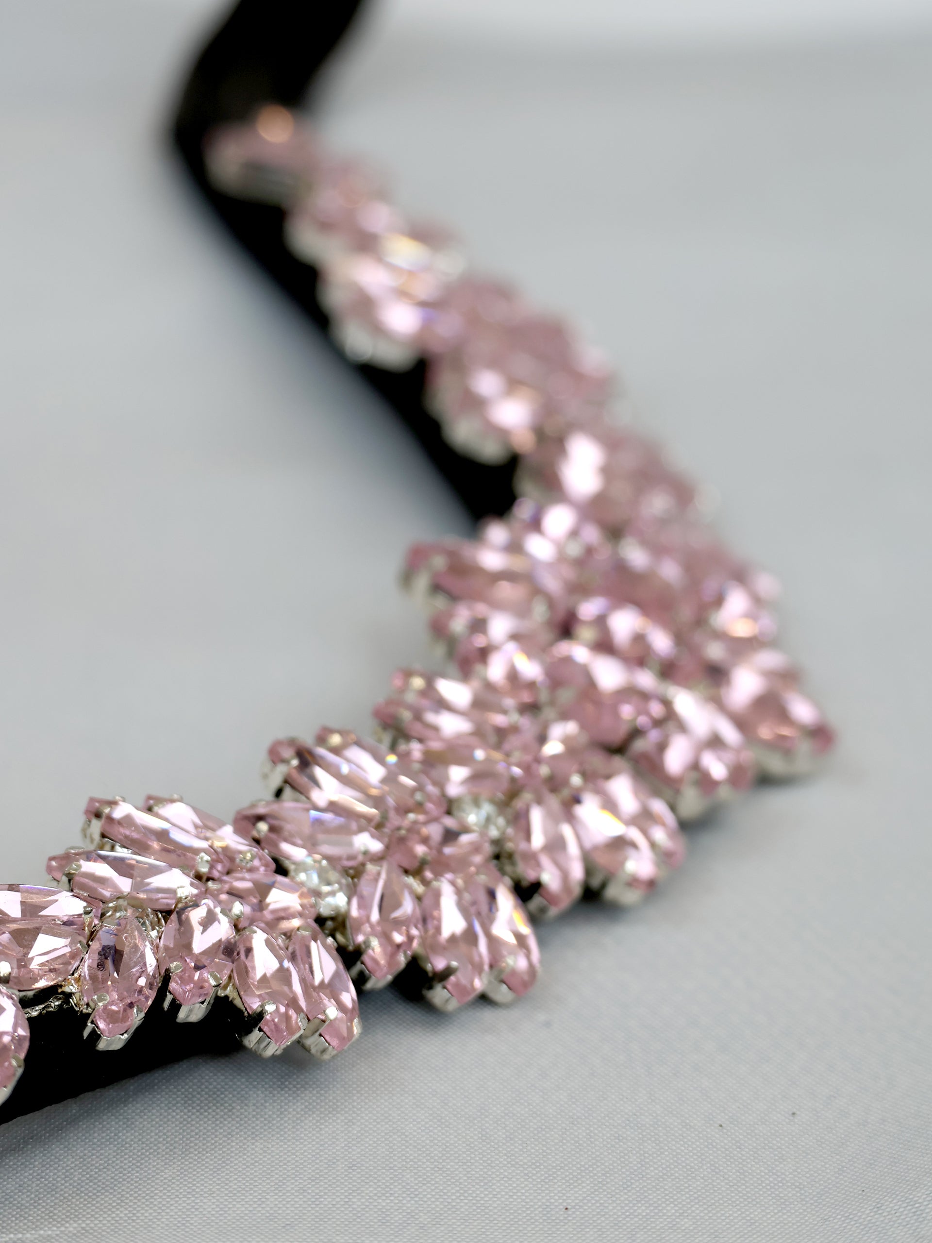 Browband- Pink Crystal V Shape in Brown Leather