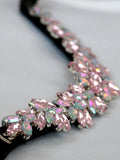 Browband- Pink & Iridescent Rainbow Crystal V Shape in Brown Leather